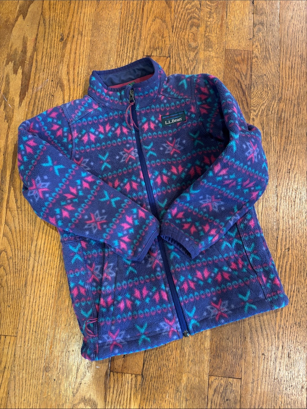 L.L. Bean Girls Purple Fleece Zip Jacket with Pink & Teal Accents